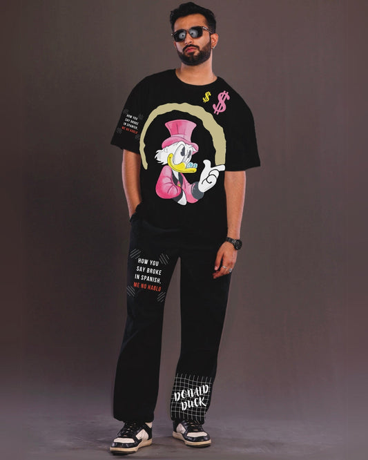 Duck Graphic: Black Oversized Men's Co Ord Set(*)