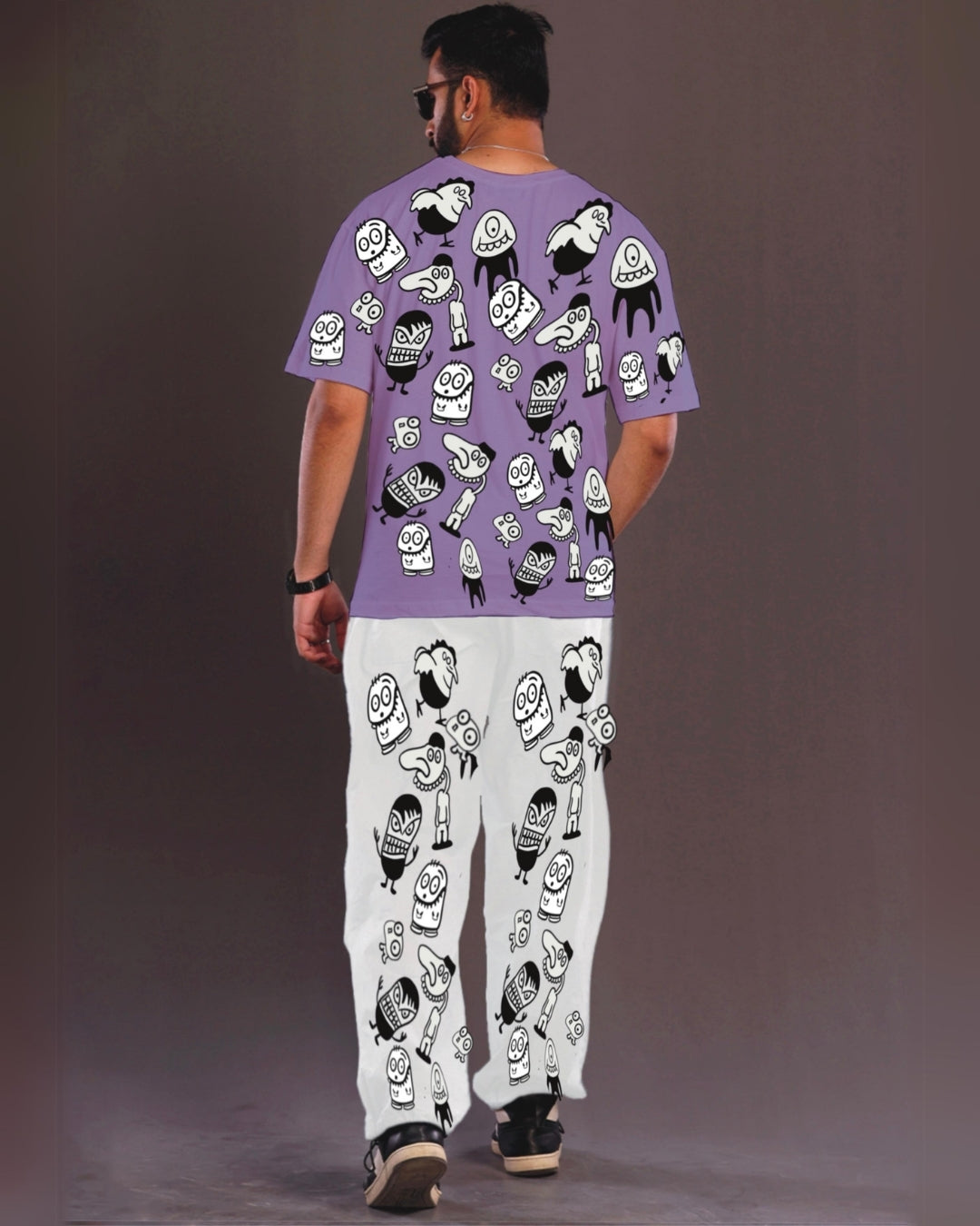 Men's Alien World Oversized Co-Ord Set - Purple and White