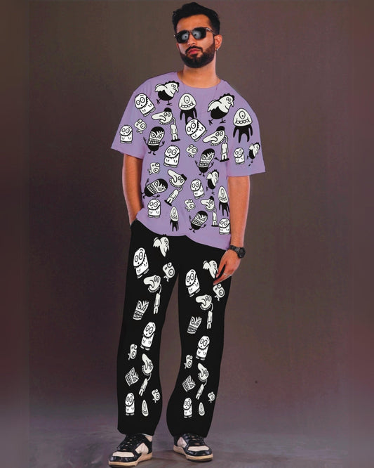 Men's Alien World Oversized Co-Ord Set - Purple and Black