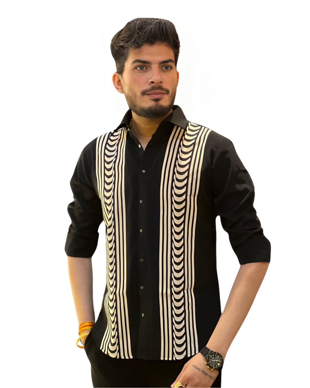 Wave Stripes Full Sleeve Black Oversized Knitted Shirt(*)