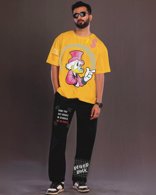 Duck Graphic: Yellow and Black Oversized Men's Co Ord Set(*)