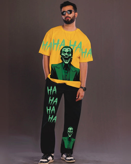 Happy Joker Men's Oversized Yellow and Black Coord Set