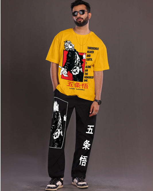 Men's Gojo Satoru Oversized Co-Ord Set - Yellow and Black