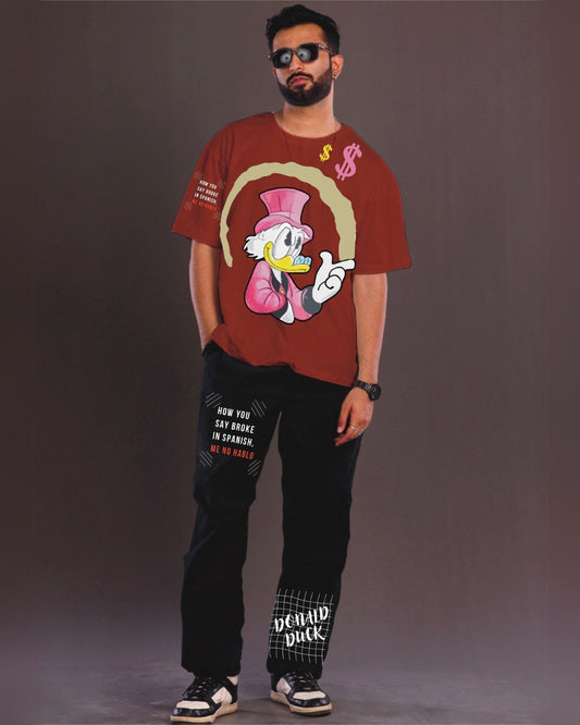 Duck Graphic: Red and Black Oversized Men's Co Ord Set(*)