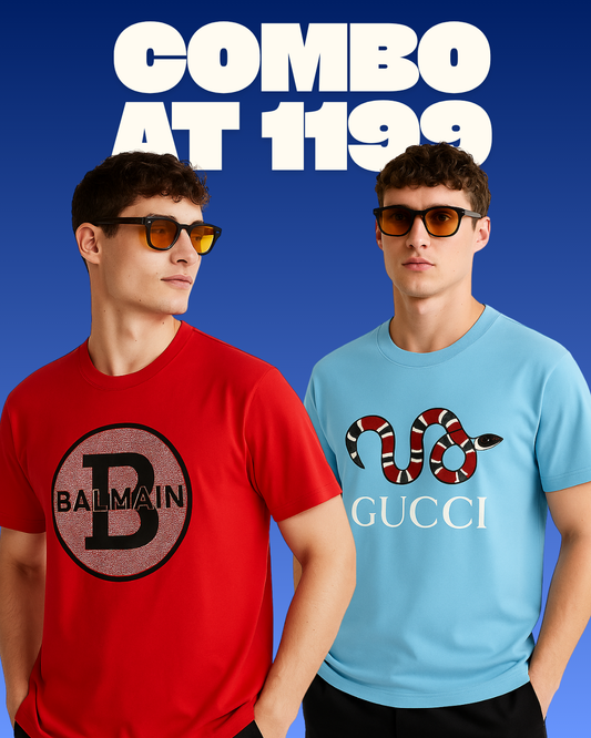 BALMAIN (RED), GUCCI SNAKE (BLUE) TEE COMBO OF 2 (*)