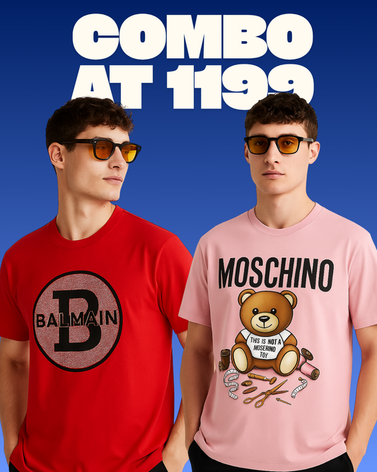 BALMAIN (RED), MOSCHINO (PINK) TEE COMBO OF 2(*)