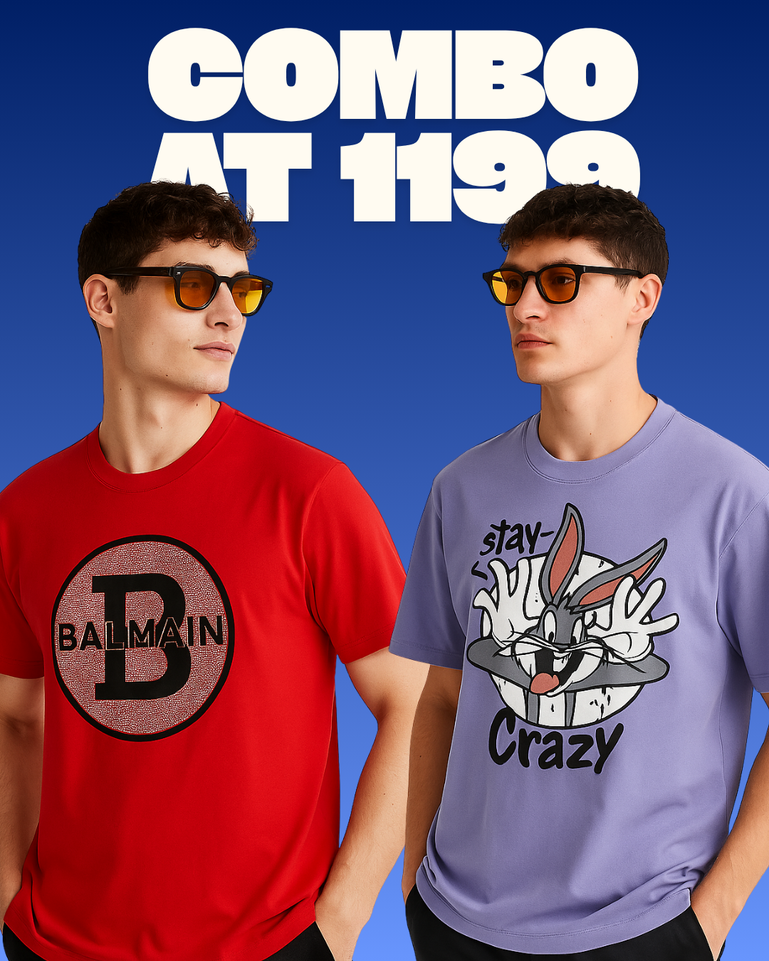 BALMAIN (RED), STAY CRAZY (PURPLE) TEE COMBO OF 2(*)