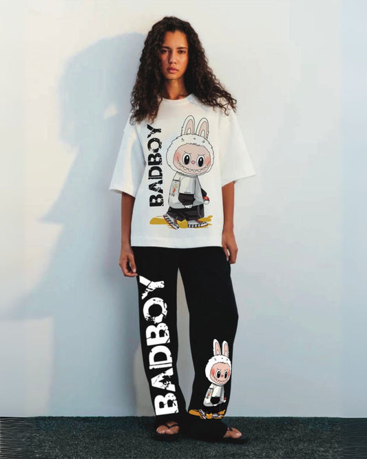 Women  Badboy labubu cordset (white and black )