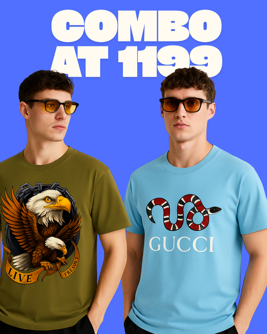 EAGLE FIRE (OLIVE), GUCCI SNAKE (BLUE) TEE COMBO OF 2(*)