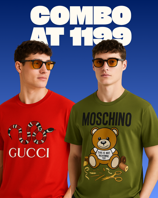 GUCCI SNAKE (RED), MOSCHINO (OLIVE) TEE COMBO OF 2(*)