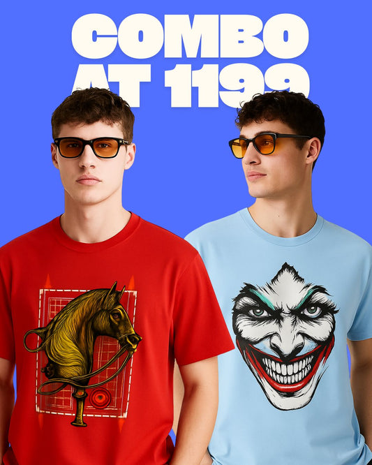 HERMESS HORSE (RED), JOKER (BLUE) TEE COMBO OF 2 (*)