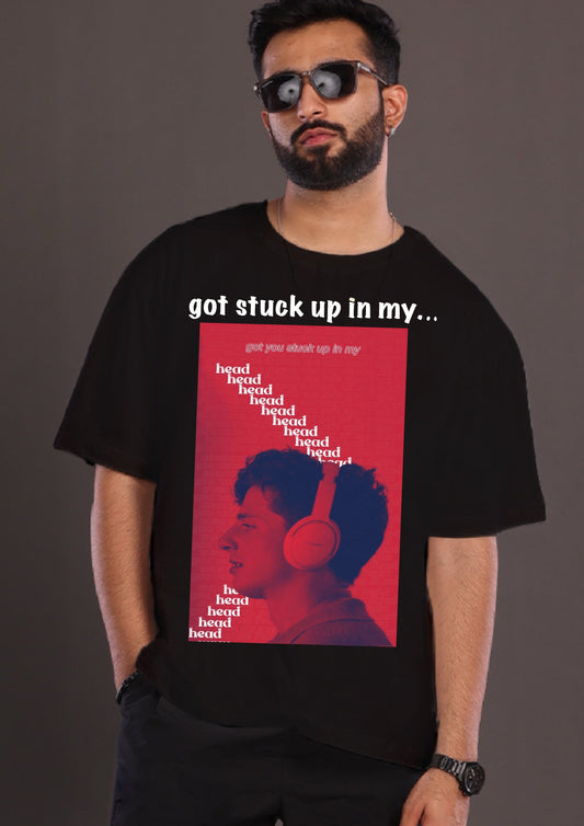 Men's Got Stuck Up in My Head Black Oversized T-Shirt