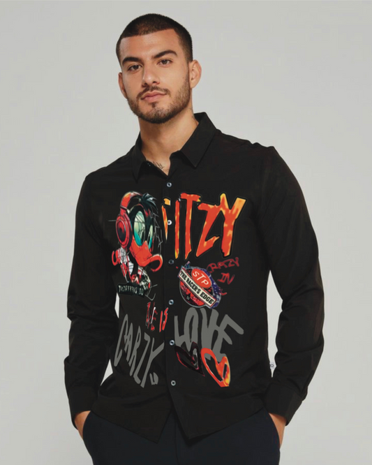 It's crazy love duck Full Sleeve Black Oversized Knitted Shirt(*)