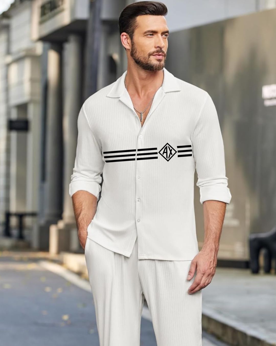 MEN'S 3 LINER AX FULL SLEEVE WHITE SHIRT