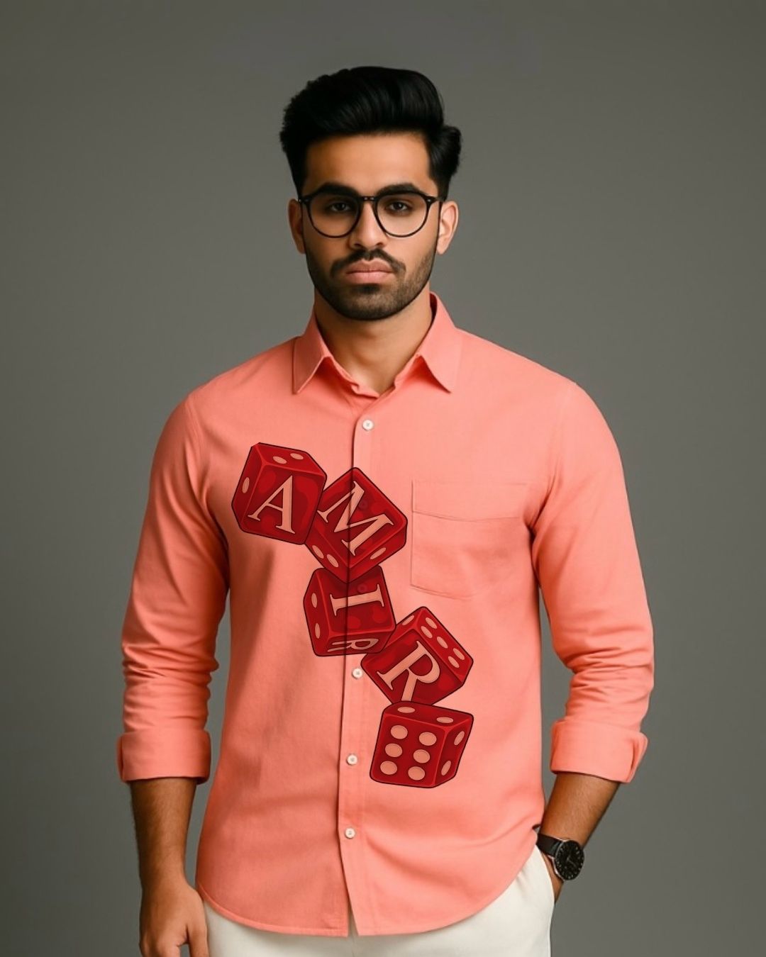 MEN'S AMIRI DICE FULL SLEEVE PEACH SHIRT