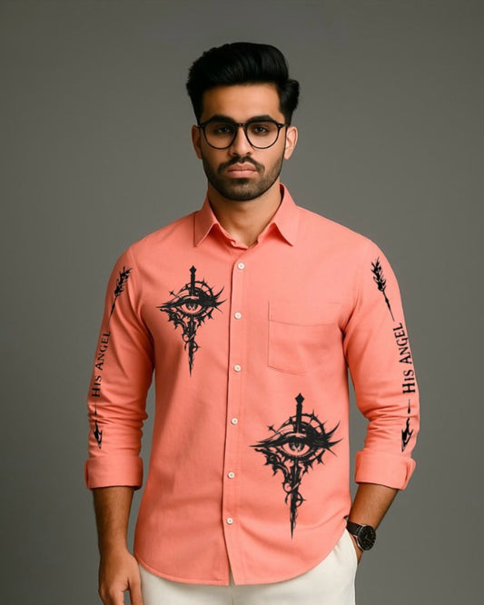 MEN'S ANGEL EYE  FULL SLEEVE  PEACH SHIRT