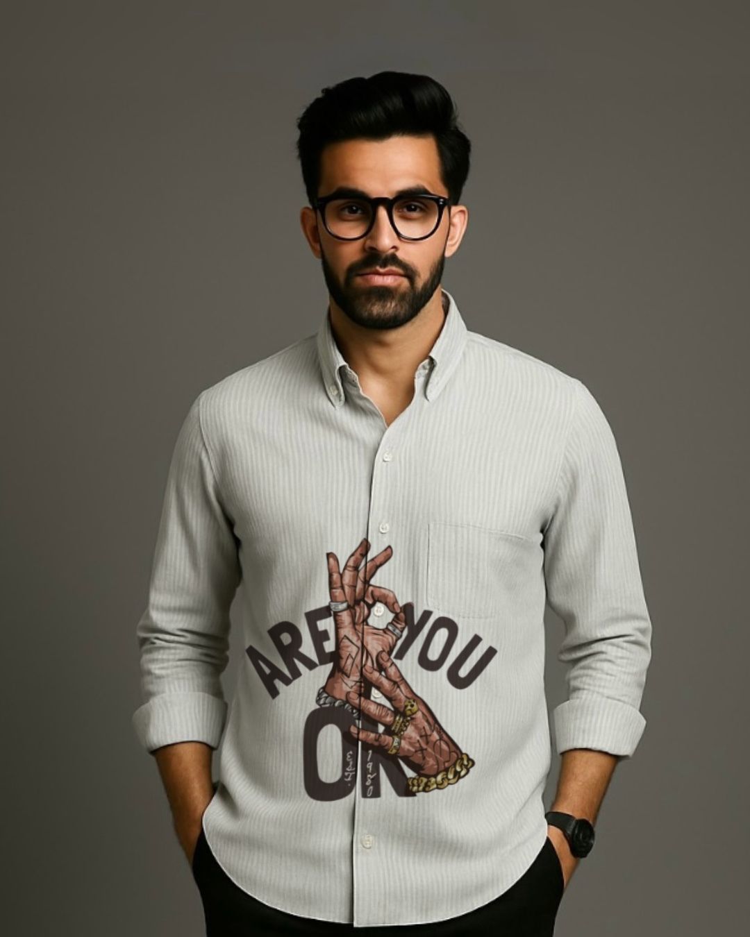 MEN'S ARE YOU OK FULL SLEEVE  STRIPE  SHIRT