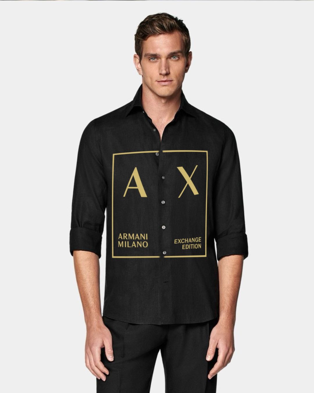 MEN'S AX MILANO SQUARE FULL SLEEVE  BLACK SHIRT