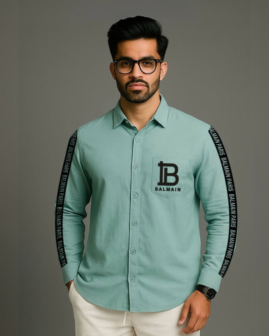 MEN'S BALMAIN PARIS FULL SLEEVE GREEN SHIRT(*)