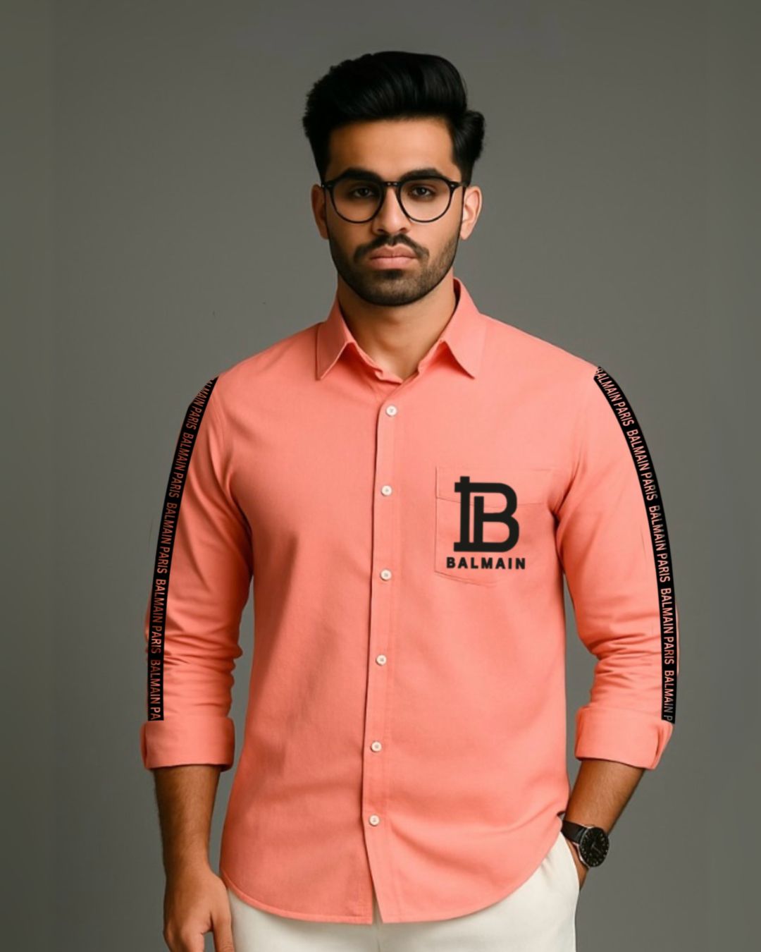 MEN'S BALMAIN PARIS FULL SLEEVE PEACH SHIRT(*)
