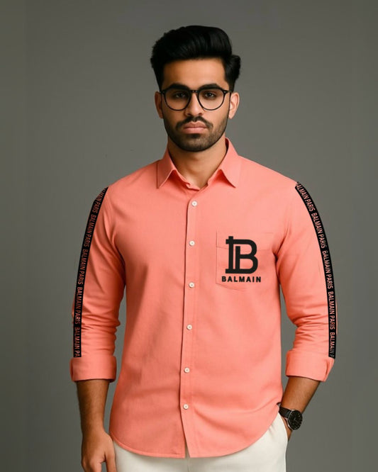MEN'S BALMAIN PARIS FULL SLEEVE PEACH SHIRT(*)