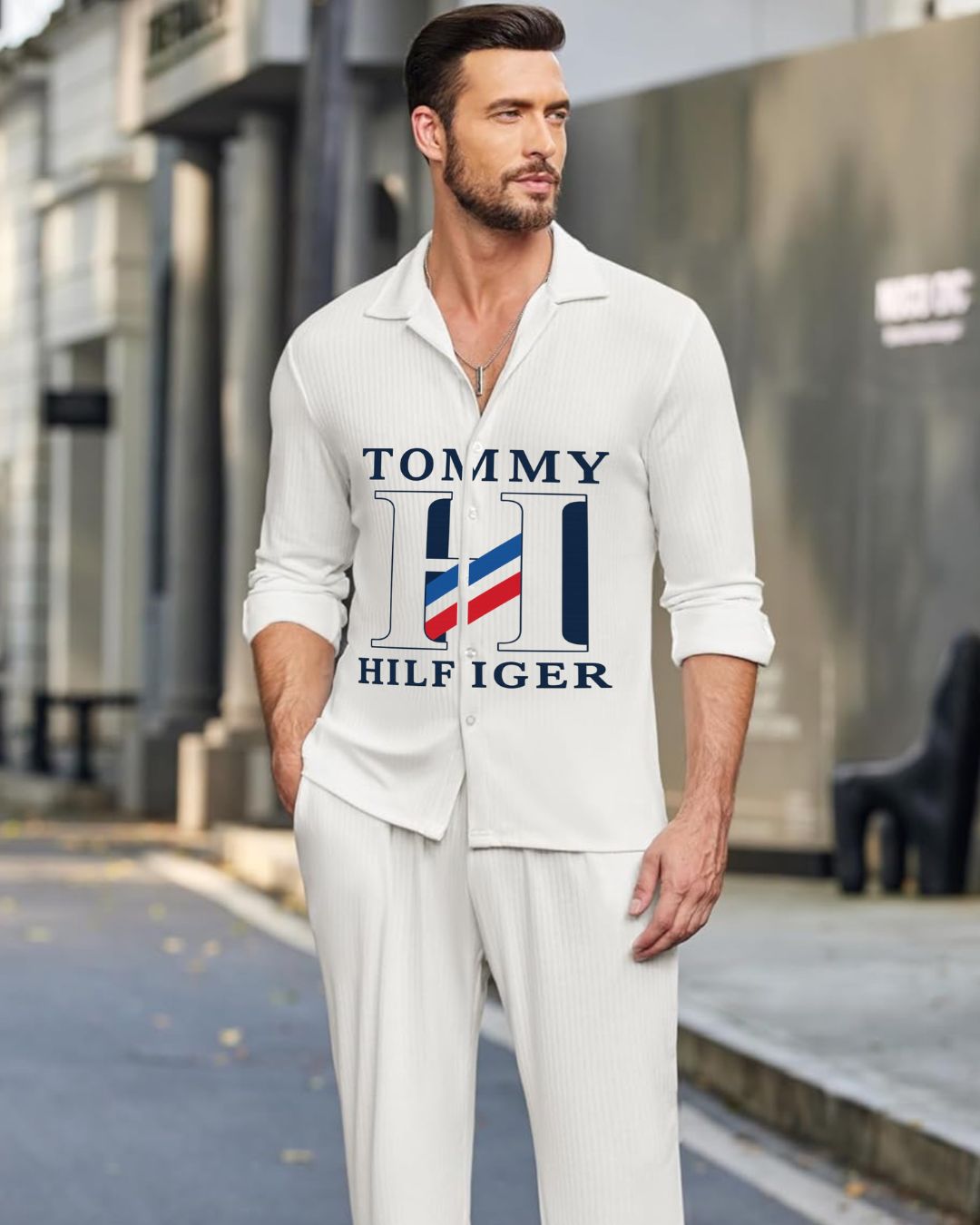 MEN'S BIG H LOGO FULL SLEEVE WHITE SHIRT