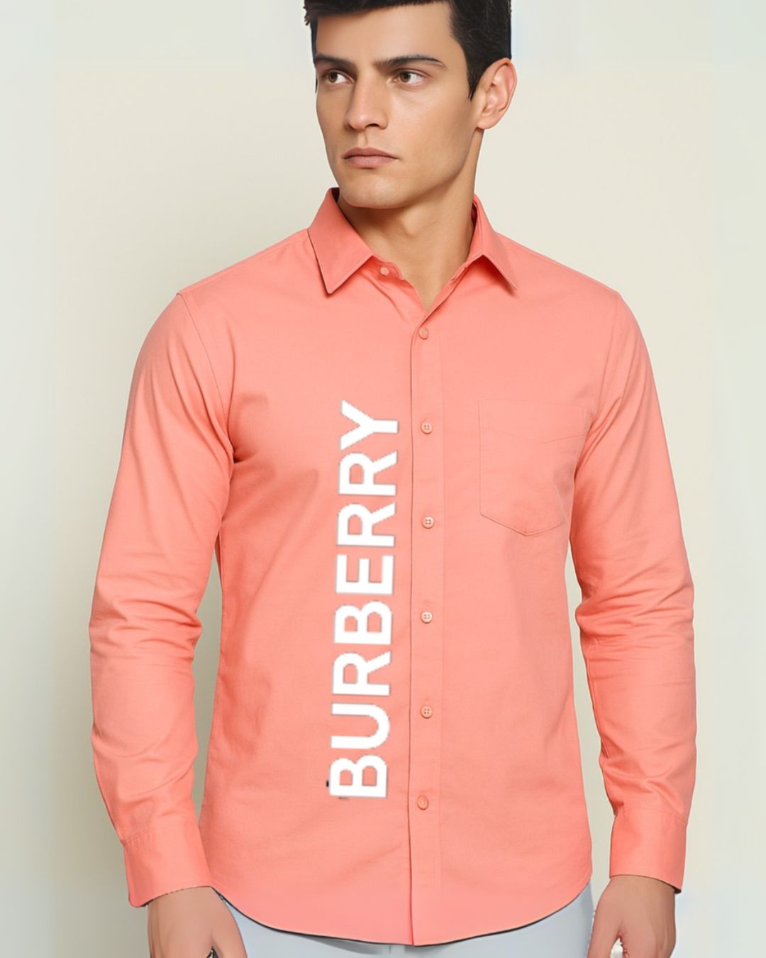 MEN'S BURBERRY FULL SLEEVE PEACH SHIRT (*)