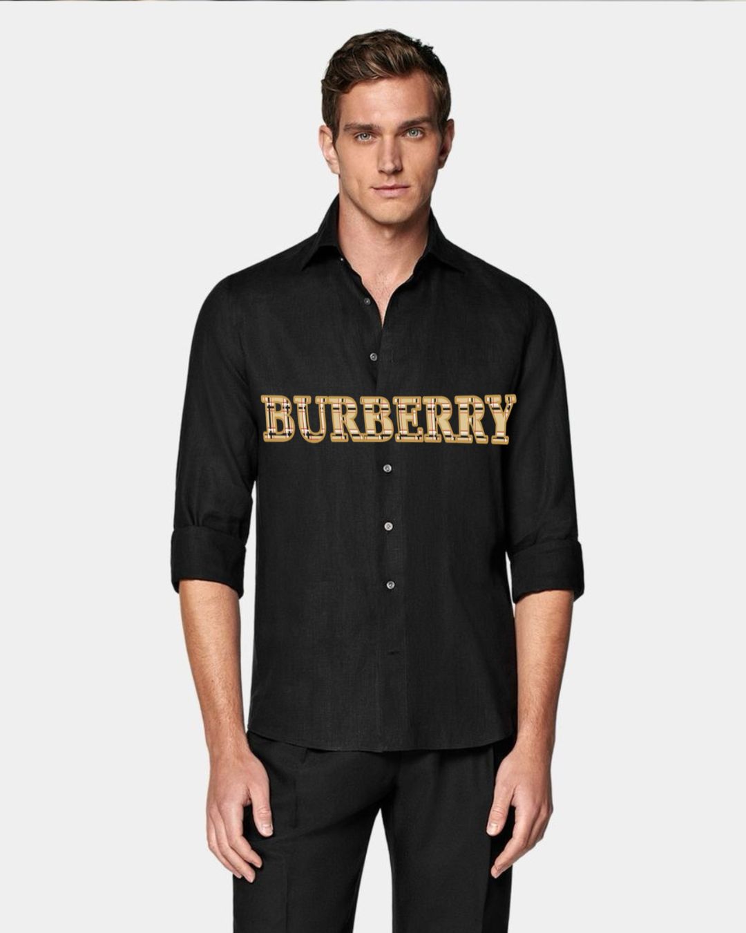 MEN'S BURBERRY PLAID FULL SLEEVE BLACK SHIRT