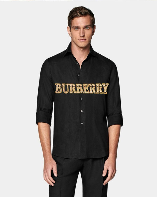 MEN'S BURBERRY PLAID FULL SLEEVE BLACK SHIRT
