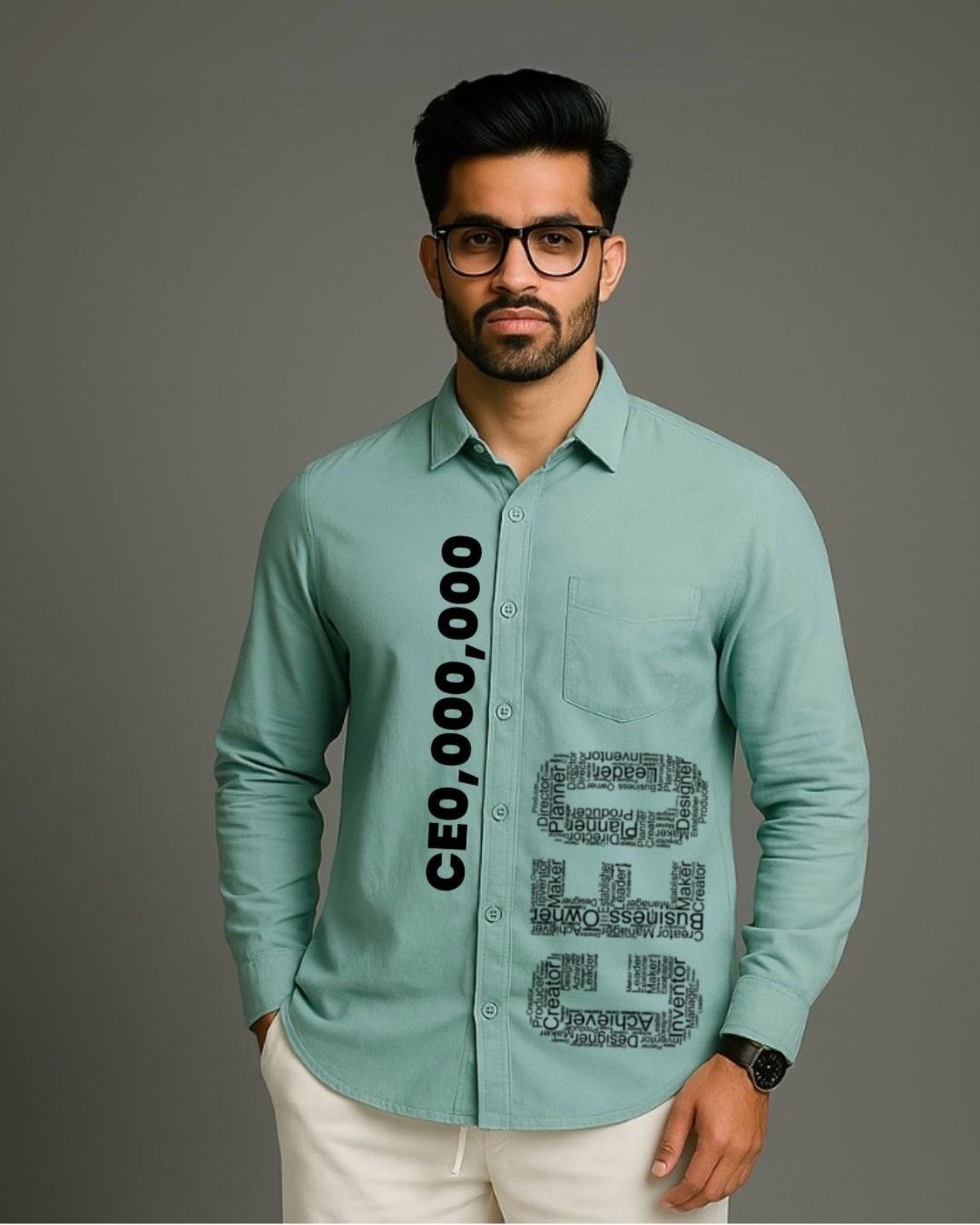 MEN'S CEO VISION FULL SLEEVE  GREEN SHIRT