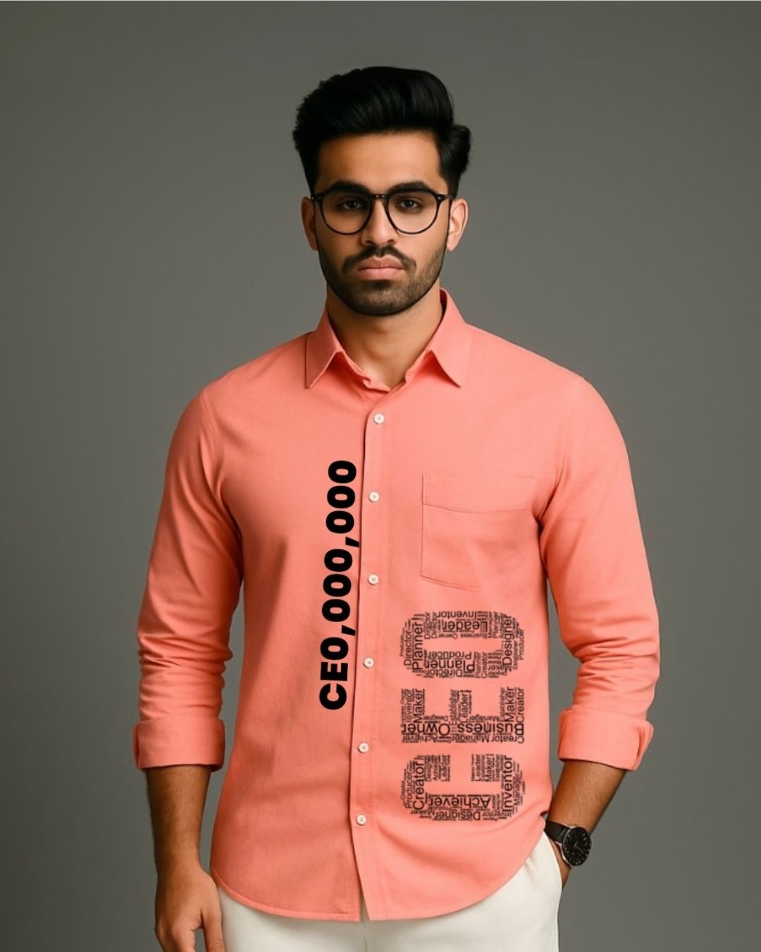 MEN'S CEO VISION FULL SLEEVE  PEACH SHIRT