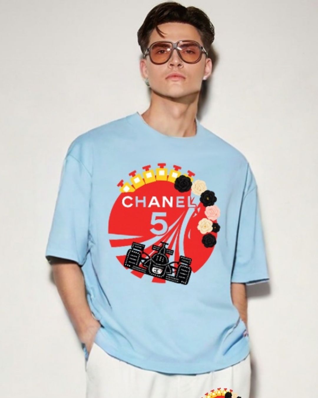 MEN'S CHANEL OVERSIZED TSHIRT (BLUE )