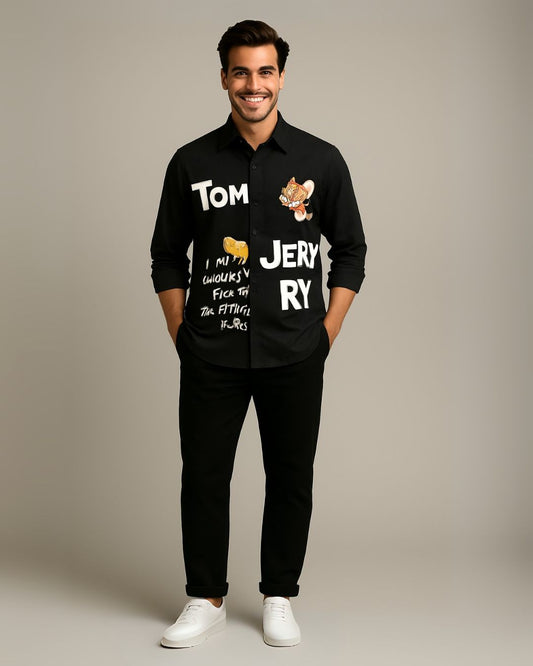 MEN'S CHEEZY JERRY FULL SLEEVE BLACK SHIRT