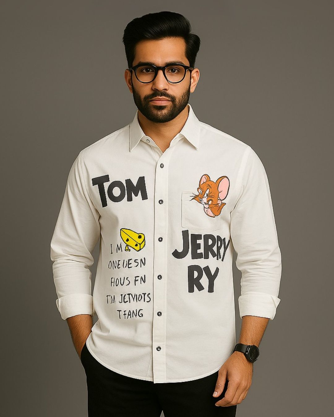 MEN'S CHEEZY JERRY FULL SLEEVE WHITE  SHIRT