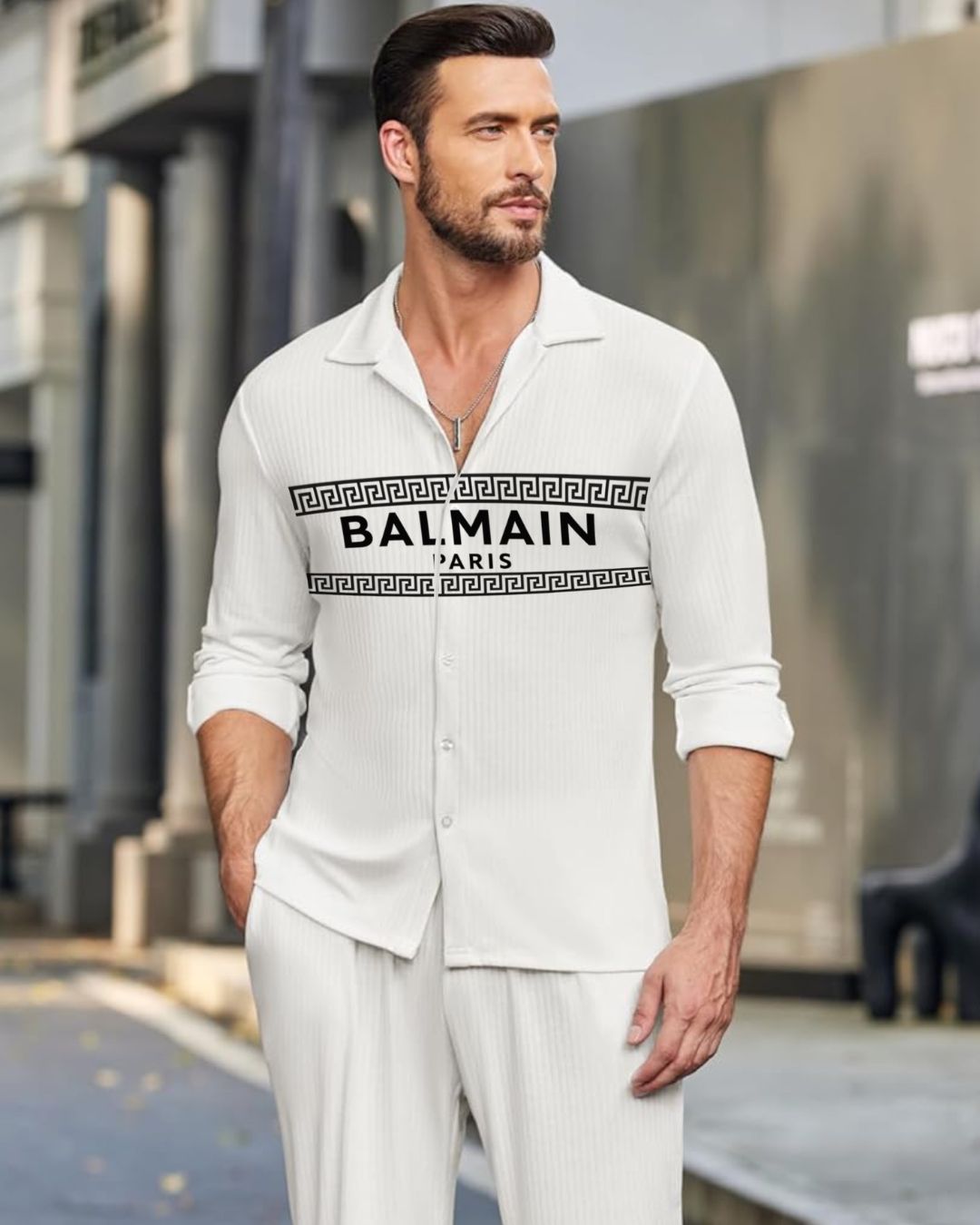 MEN'S CODED BALMAIN FULL SLEEVE  WHITE SHIRT