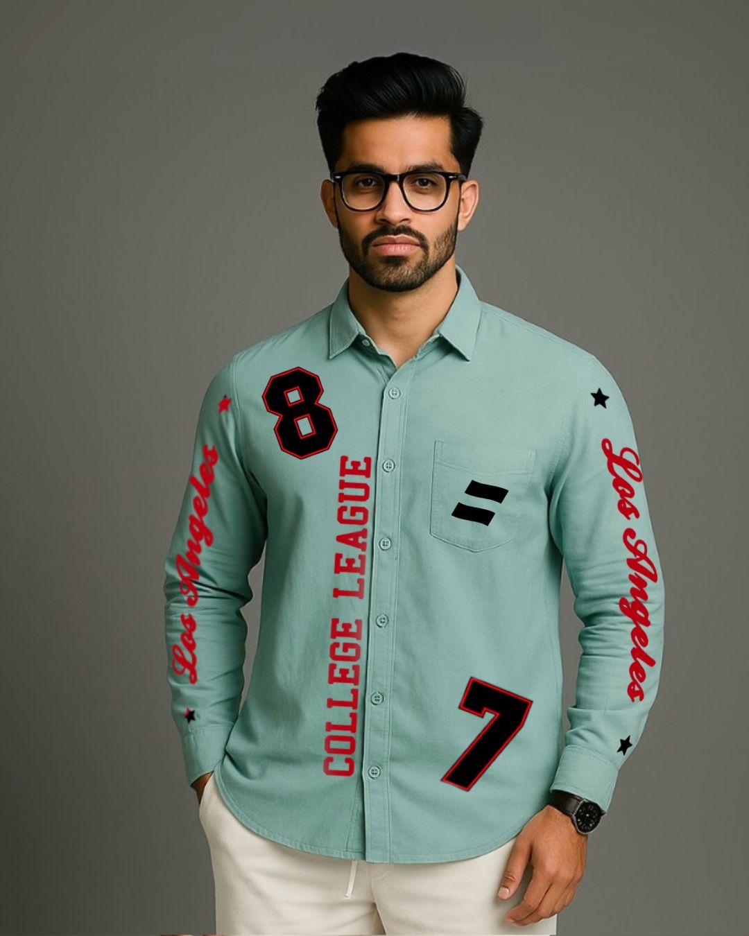 MEN'S COLLEGE LEAGUE  FULL SLEEVE  GREEN SHIRT