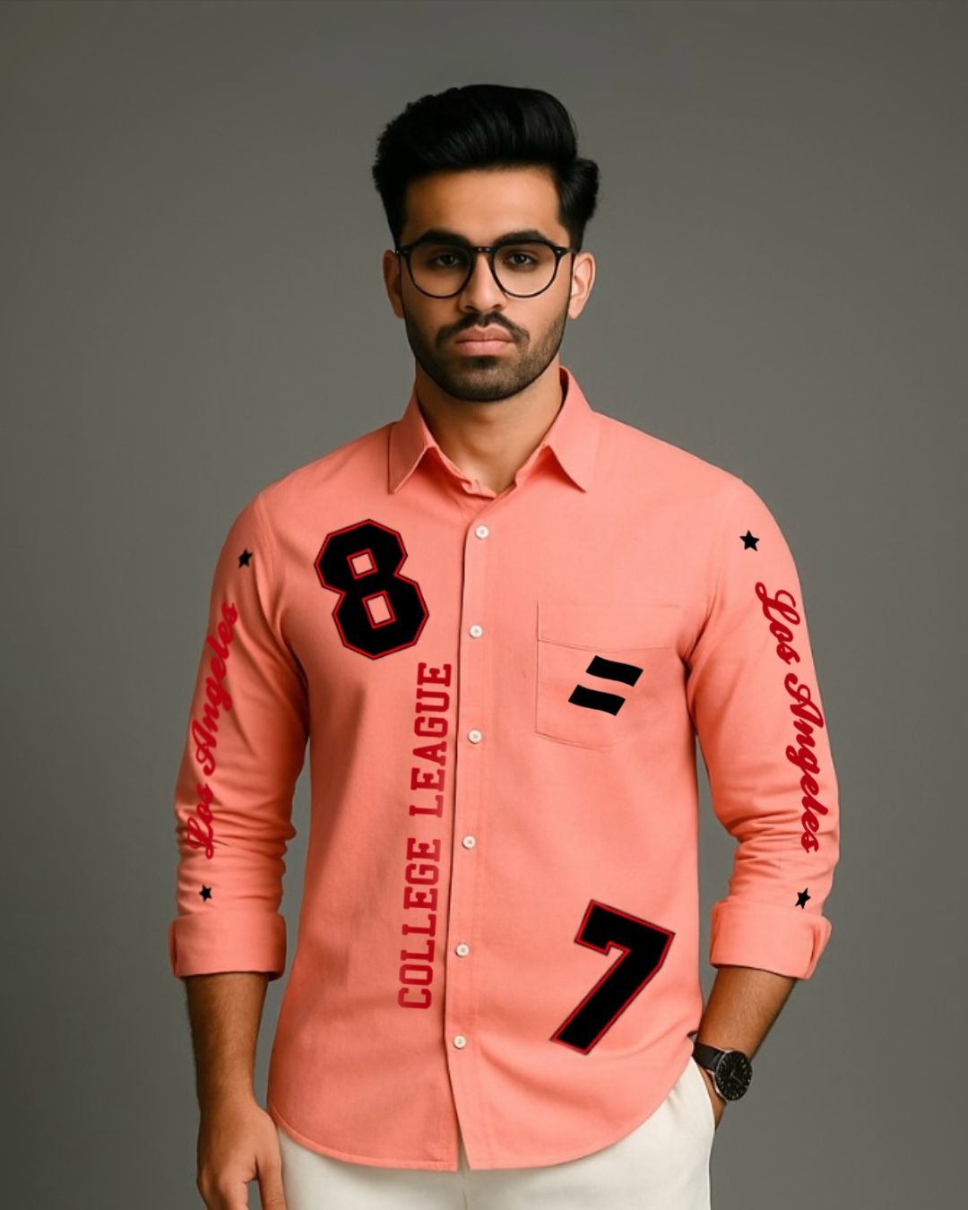 MEN'S COLLEGE LEAGUE  FULL SLEEVE  PEACH SHIRT