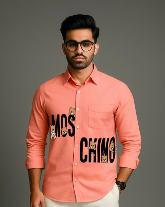 MEN'S COOL BEAR  FULL SLEEVE PEACH SHIRT