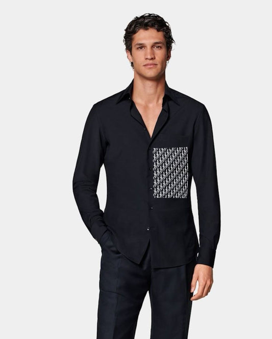 MEN'S DIOR GRID FULL SLEEVE  BLACK SHIRT