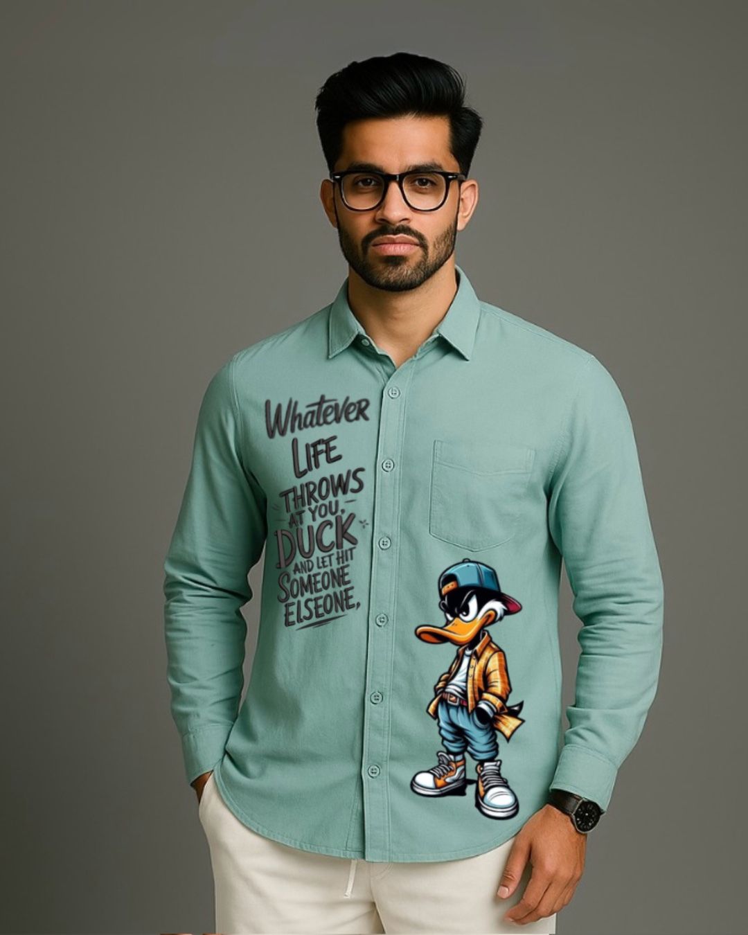 MEN'S DUCK & DODGE FULL SLEEVE  GREEN SHIRT