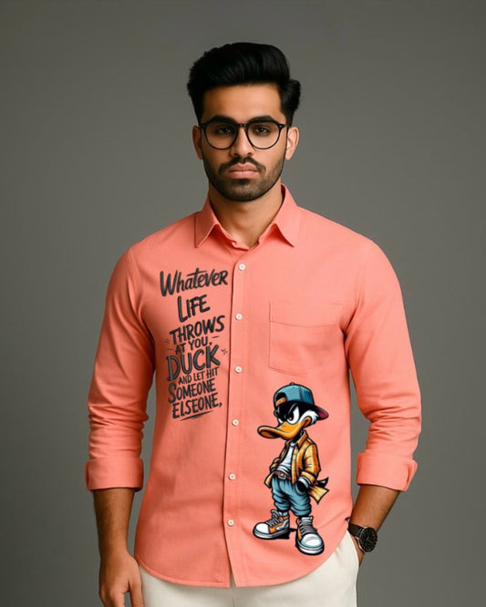 MEN'S DUCK & DODGE FULL SLEEVE  PEACH SHIRT