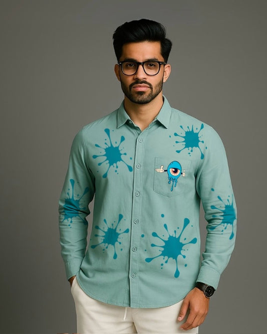 MEN’S EVIL EYE FULL SLEEVE GREEN SHIRT