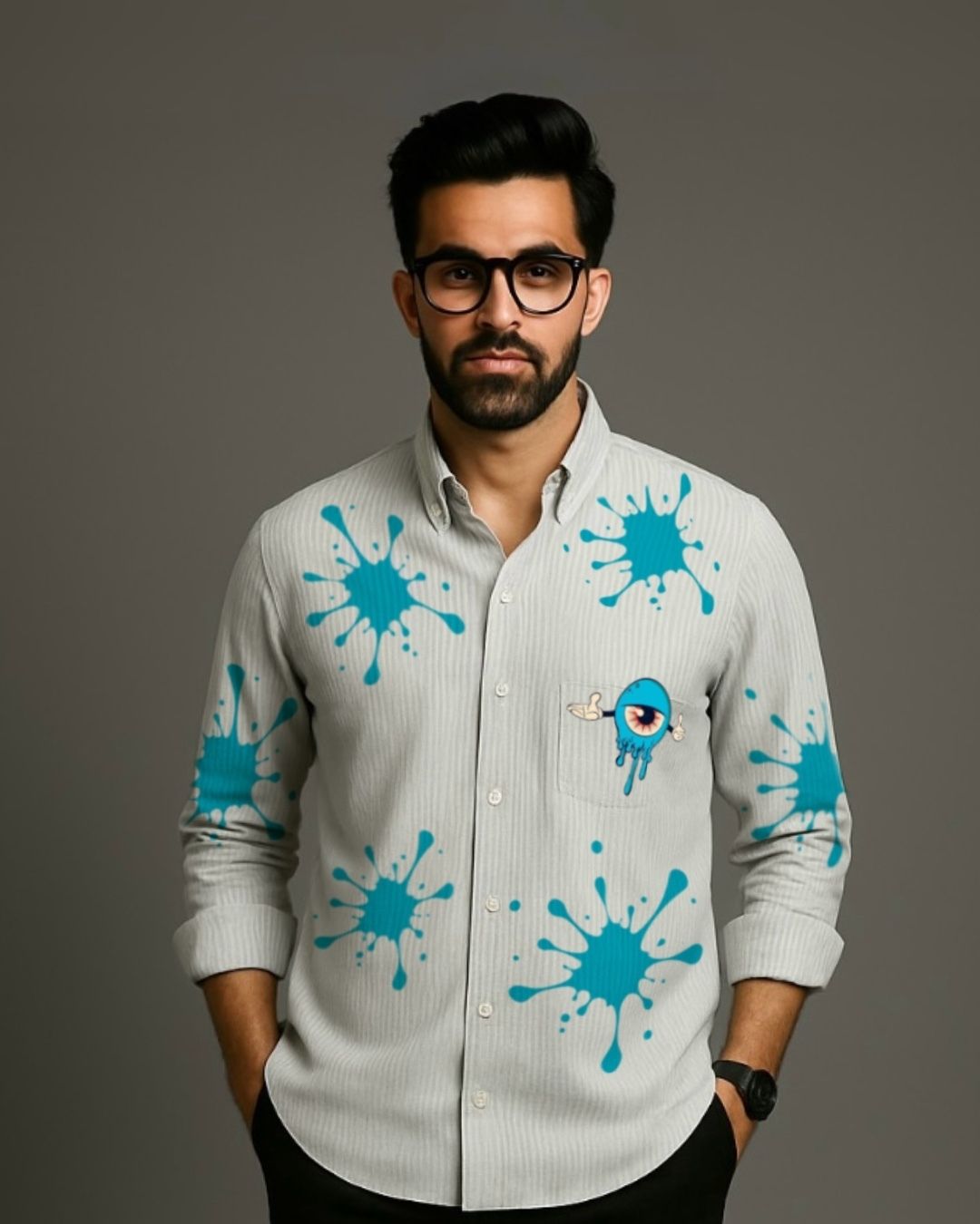 MEN’S EVIL EYE FULL SLEEVE STRIPE SHIRT