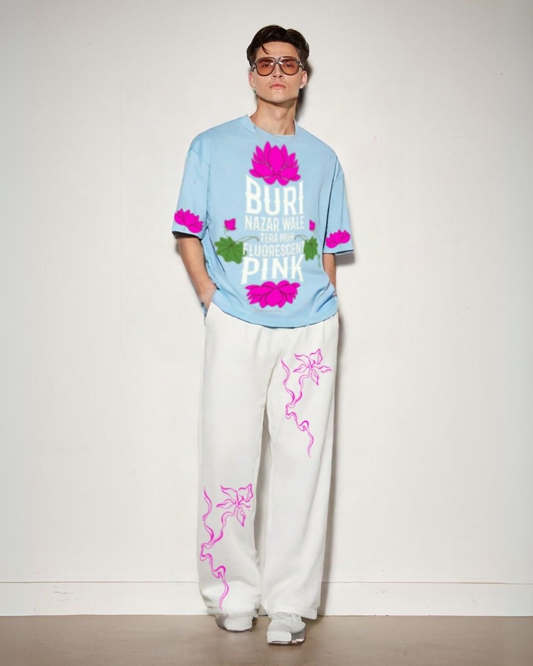 MEN'S FLUORESCENT PINK CORDS (BLUE AND WHITE)