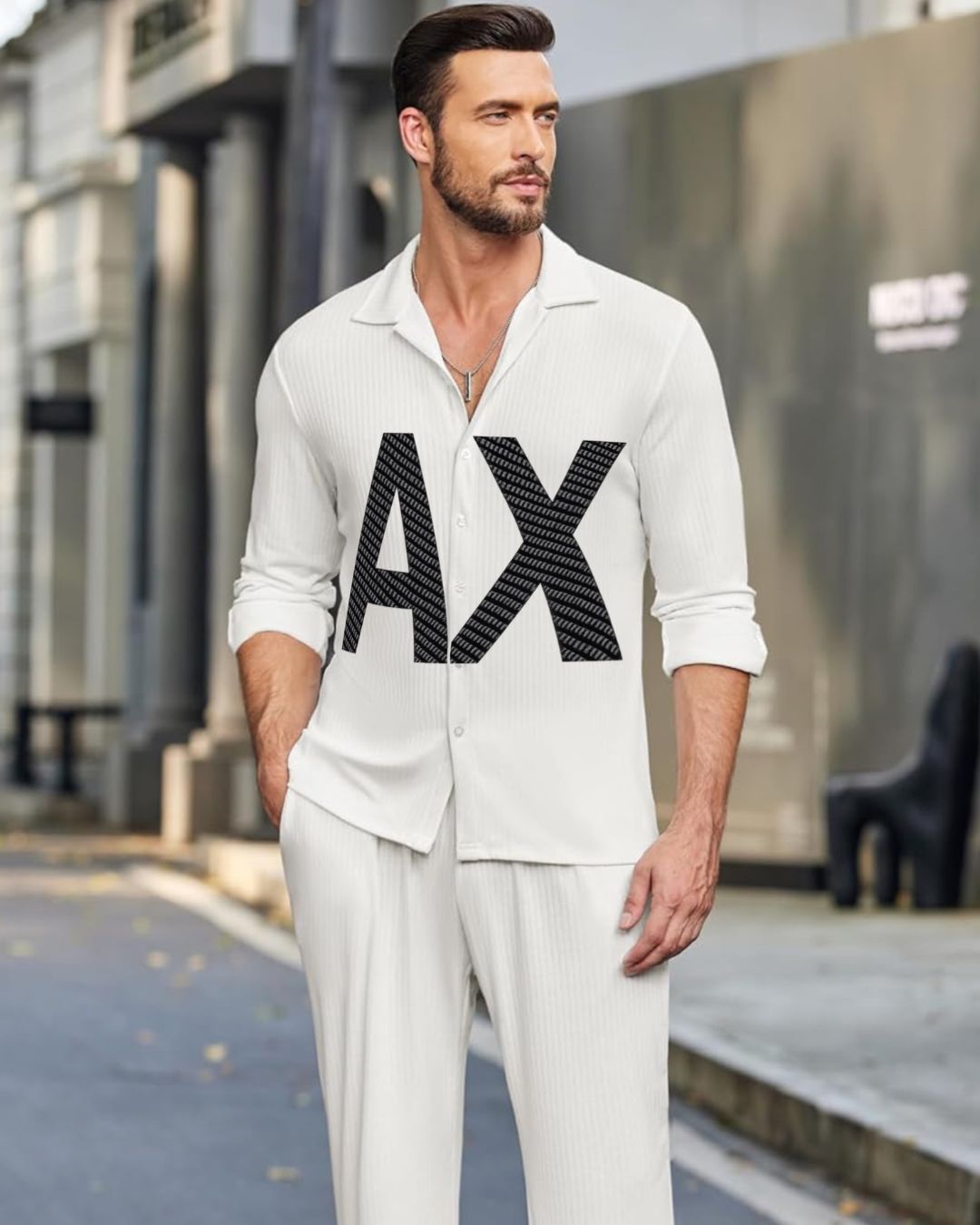 MEN'S GRAPHIC X/A FULL SLEEVE WHITE SHIRT