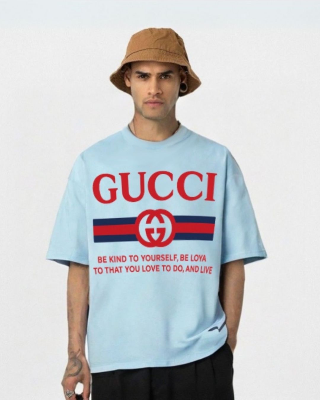 MEN'S  GUCCI FLAG OVERSIZED TSHIRT (BLUE)