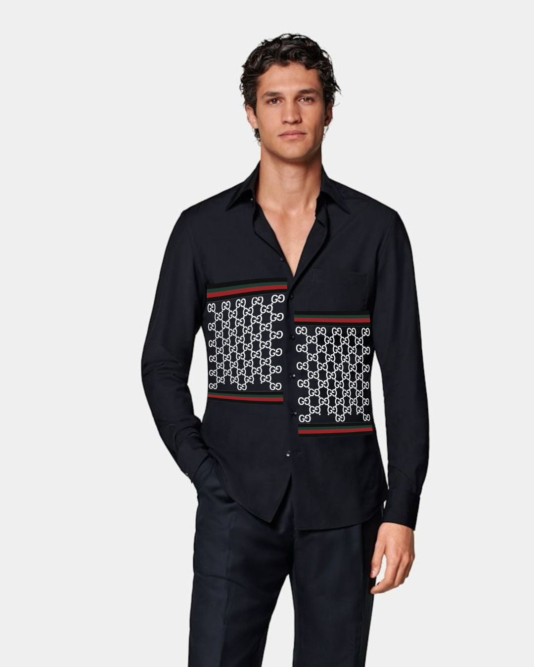 MEN'S GUCCI GRID FULL SLEEVE BLACK SHIRT