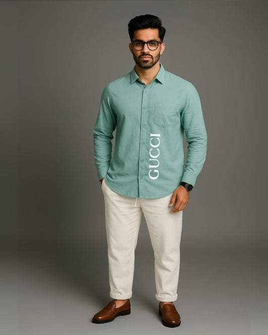 MEN'S GUCCI SNAKE FULL SLEEVE  GREEN SHIRT (*)