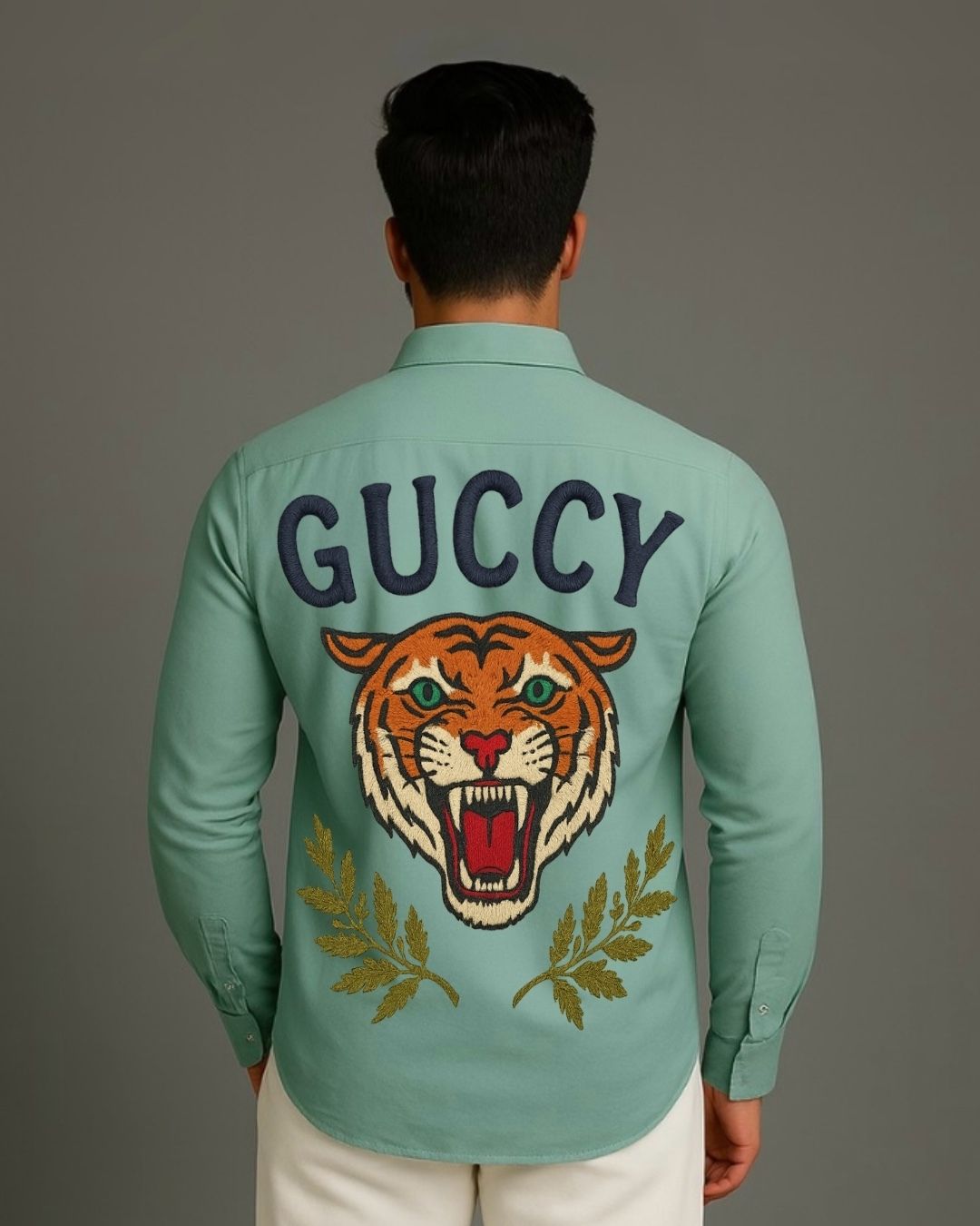 MEN'S GUCCY TIGER FULL SLEEVE GREEN SHIRT