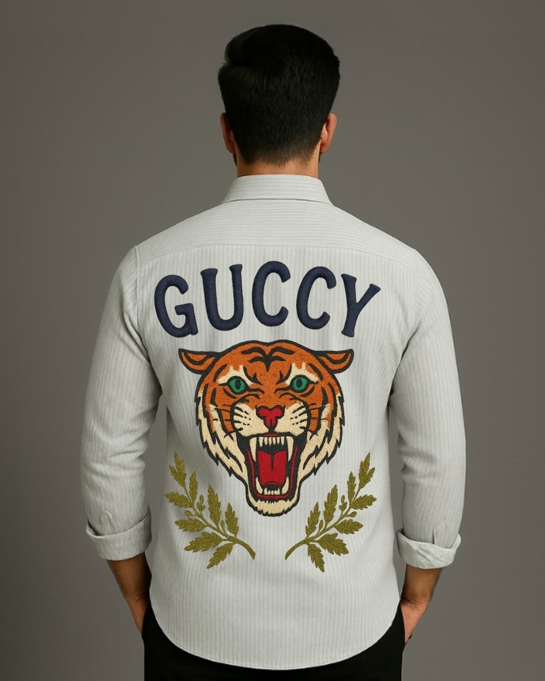 MEN'S GUCCY TIGER FULL SLEEVE STRIPE SHIRT